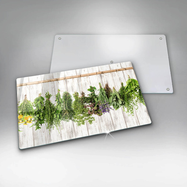 Chopping board glass Striped herbs and plants