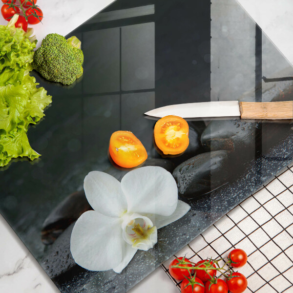 Chopping board glass White flower stones Zen