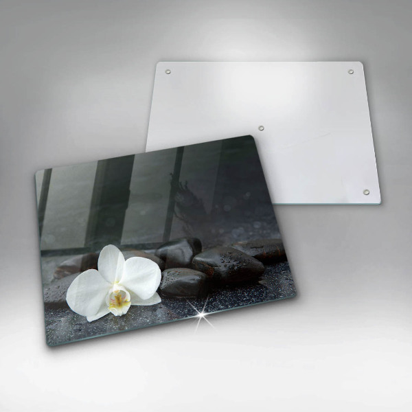 Chopping board glass White flower stones Zen