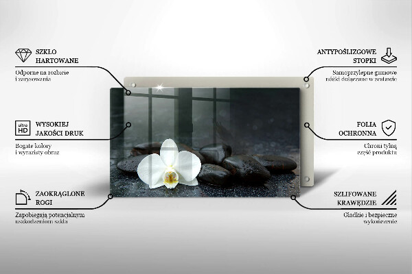 Chopping board glass White flower stones Zen