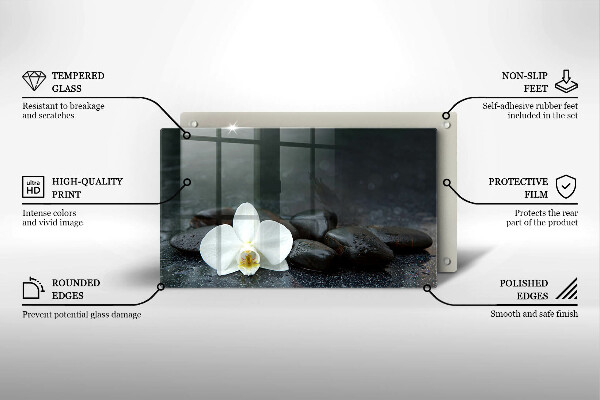 Chopping board glass White flower stones Zen