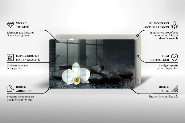 Chopping board glass White flower stones Zen