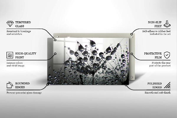 Chopping board glass Dandelions and dew