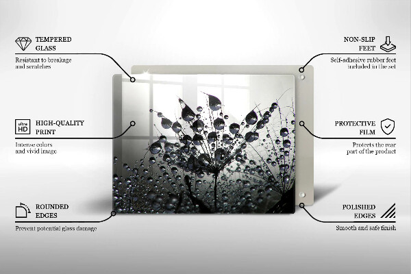 Chopping board glass Dandelions and dew