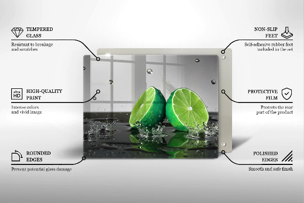Chopping board glass Juicy lime and water