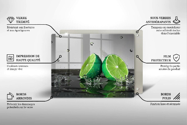 Chopping board glass Juicy lime and water