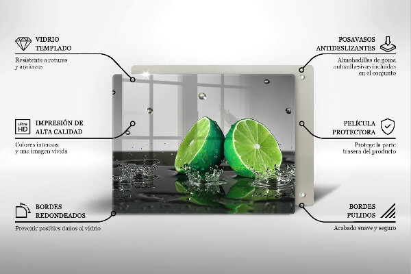 Chopping board glass Juicy lime and water