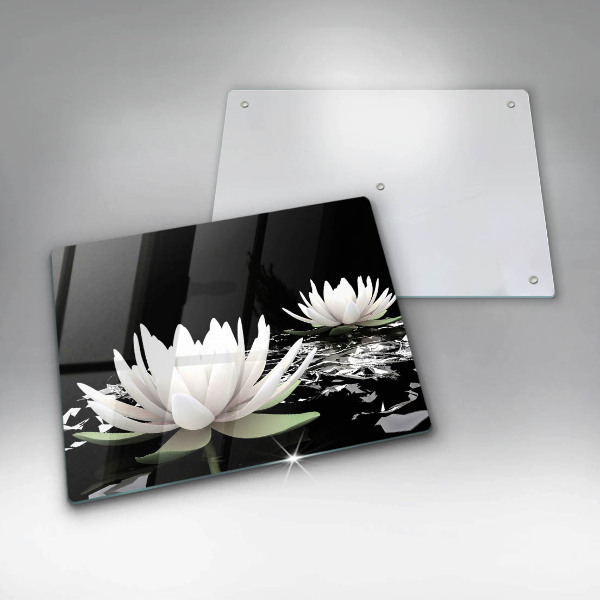 Chopping board glass White lilies on the water