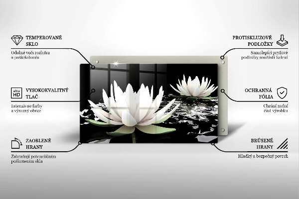 Chopping board glass White lilies on the water