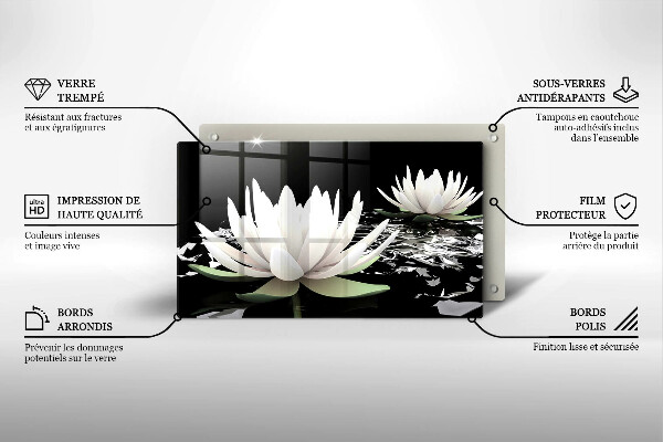 Chopping board glass White lilies on the water