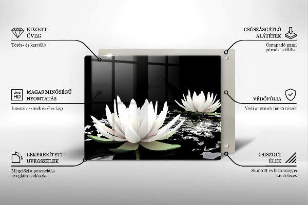 Chopping board glass White lilies on the water