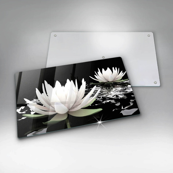 Chopping board glass White lilies on the water