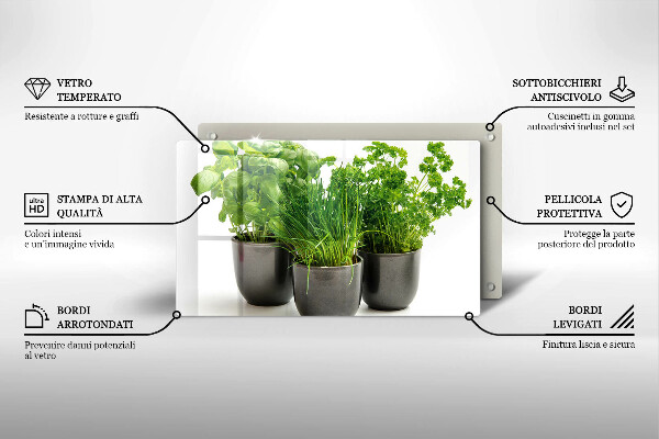 Chopping board glass Potflowers with herbs