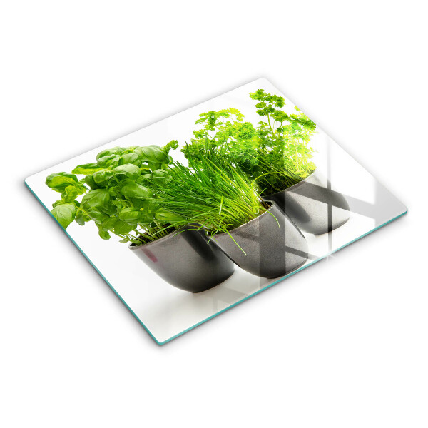 Chopping board glass Potflowers with herbs