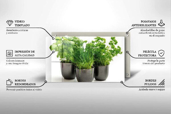 Chopping board glass Potflowers with herbs