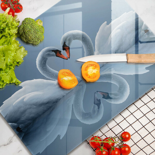 Chopping board glass Two swans heart