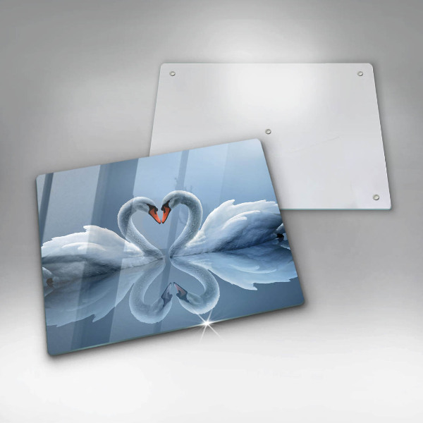 Chopping board glass Two swans heart