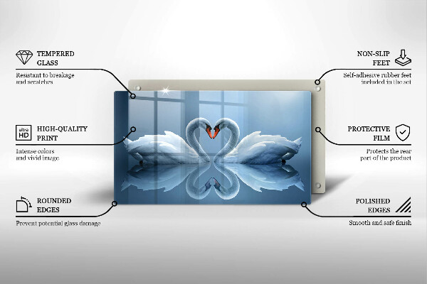 Chopping board glass Two swans heart