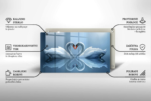 Chopping board glass Two swans heart