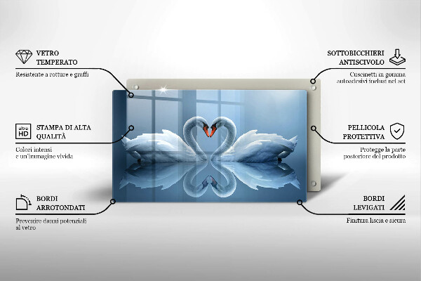 Chopping board glass Two swans heart