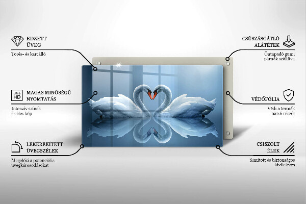 Chopping board glass Two swans heart