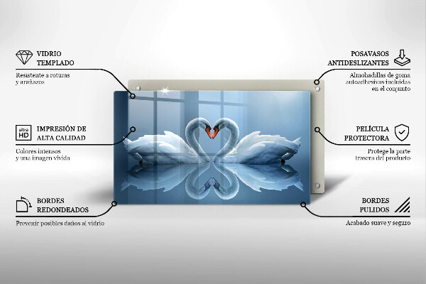 Chopping board glass Two swans heart