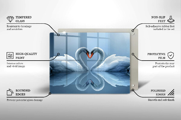 Chopping board glass Two swans heart