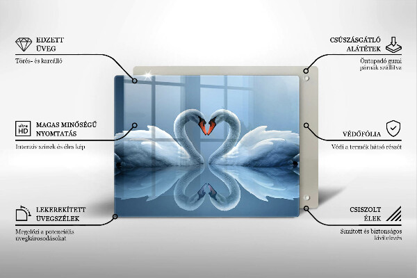 Chopping board glass Two swans heart