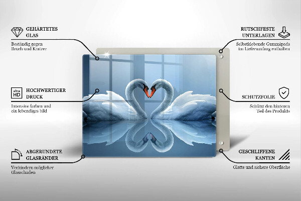 Chopping board glass Two swans heart