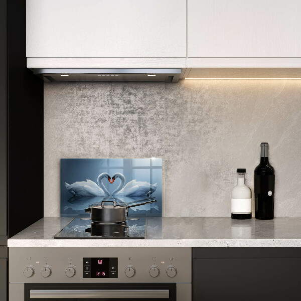 Chopping board glass Two swans heart