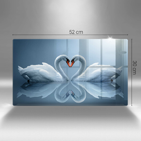 Chopping board glass Two swans heart