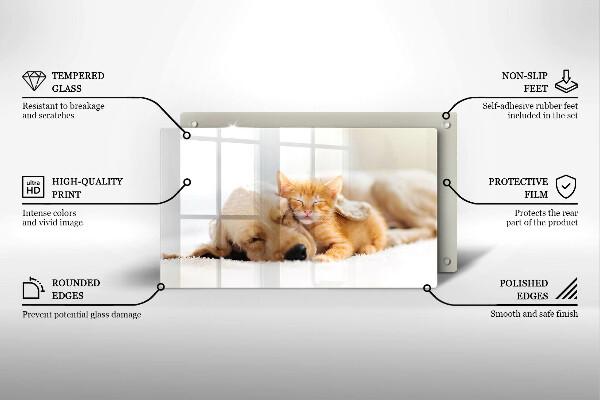 Chopping board glass Animals dog and cat