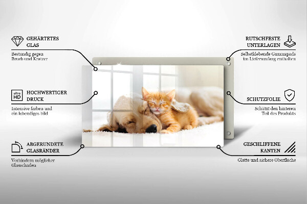 Chopping board glass Animals dog and cat