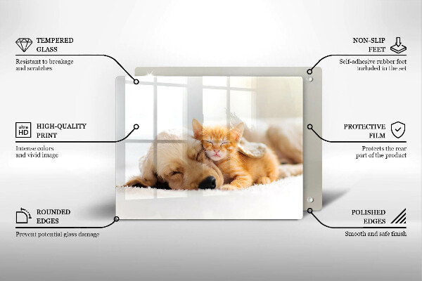 Chopping board glass Animals dog and cat