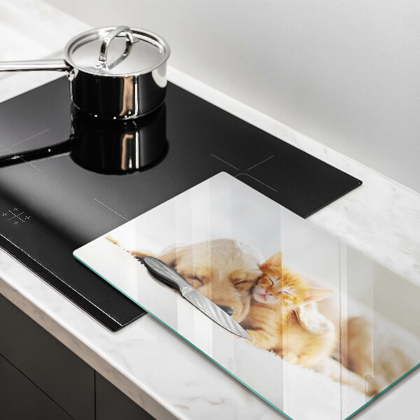 Chopping board glass Animals dog and cat