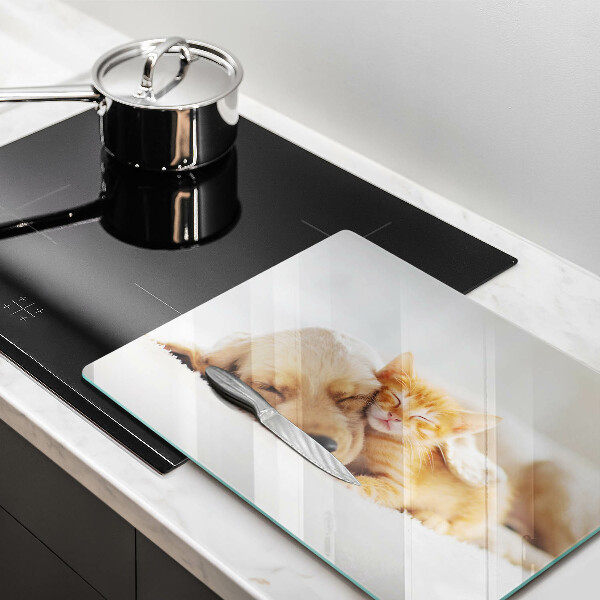 Chopping board glass Animals dog and cat