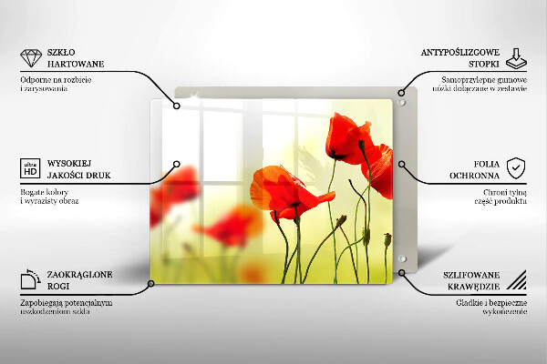 Chopping board glass Red flowers