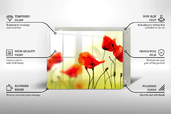 Chopping board glass Red flowers