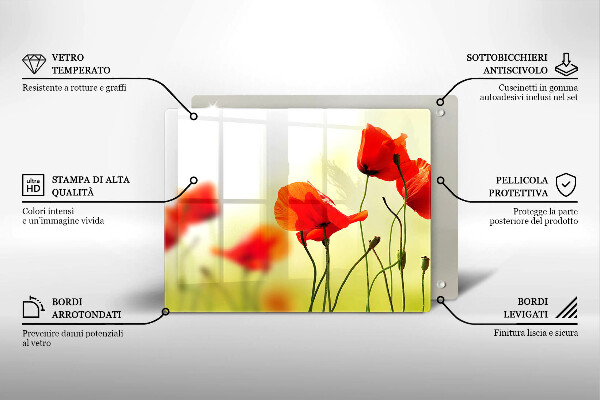 Chopping board glass Red flowers