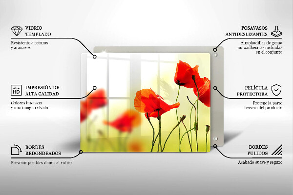 Chopping board glass Red flowers