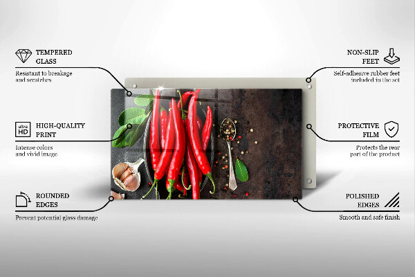 Chopping board glass Red chili peppers