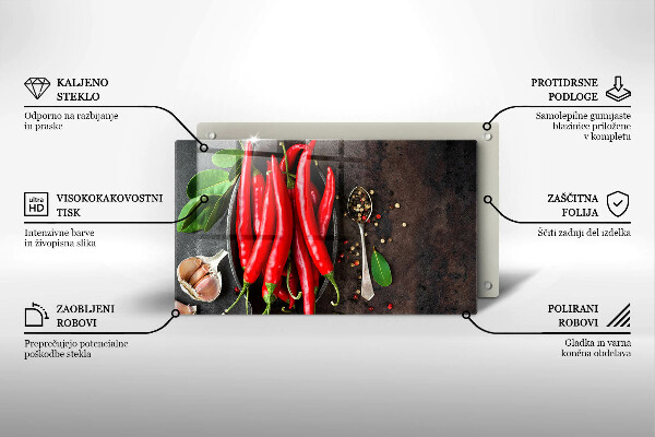 Chopping board glass Red chili peppers