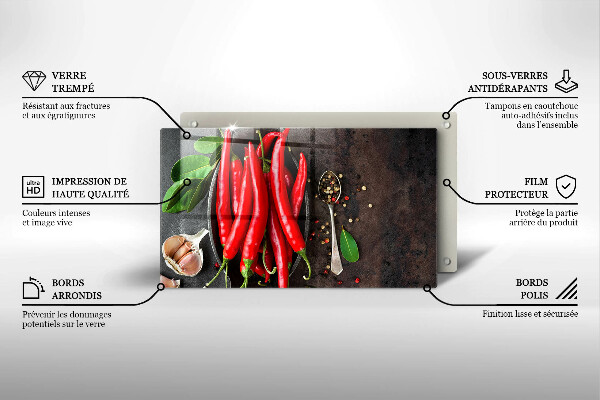 Chopping board glass Red chili peppers