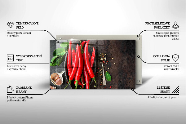 Chopping board glass Red chili peppers