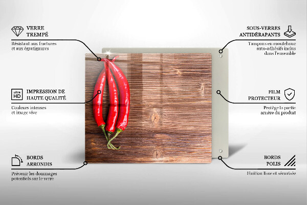 Chopping board Chili peppers on wood