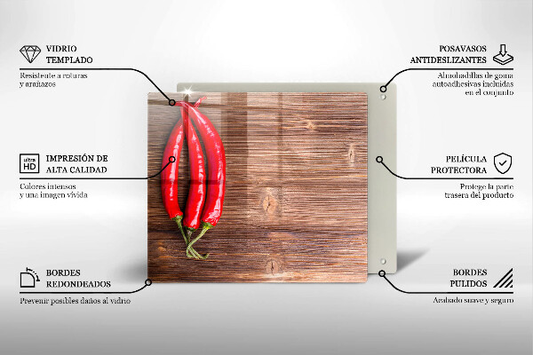 Chopping board Chili peppers on wood