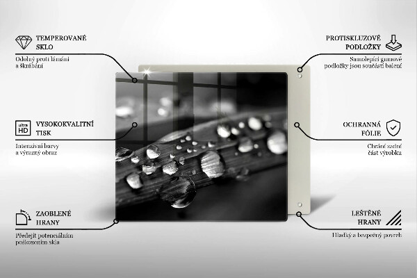 Chopping board Drops of dew on the leaves