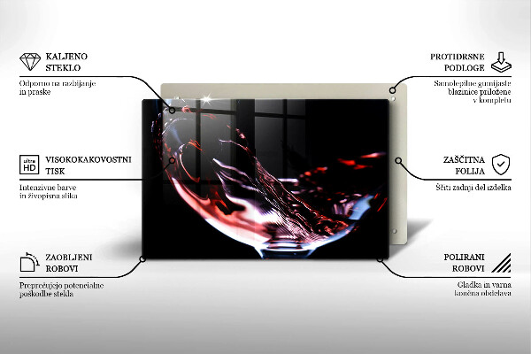 Chopping board glass A glass of red wine