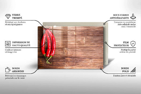 Glass cutting board Chili peppers on wood