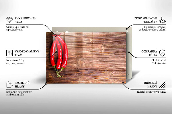Glass cutting board Chili peppers on wood